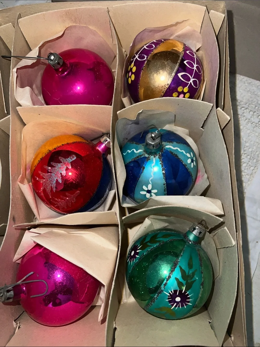 Mixed Lot Vintage Mercury Glass Ornaments hot pink & decorated mica